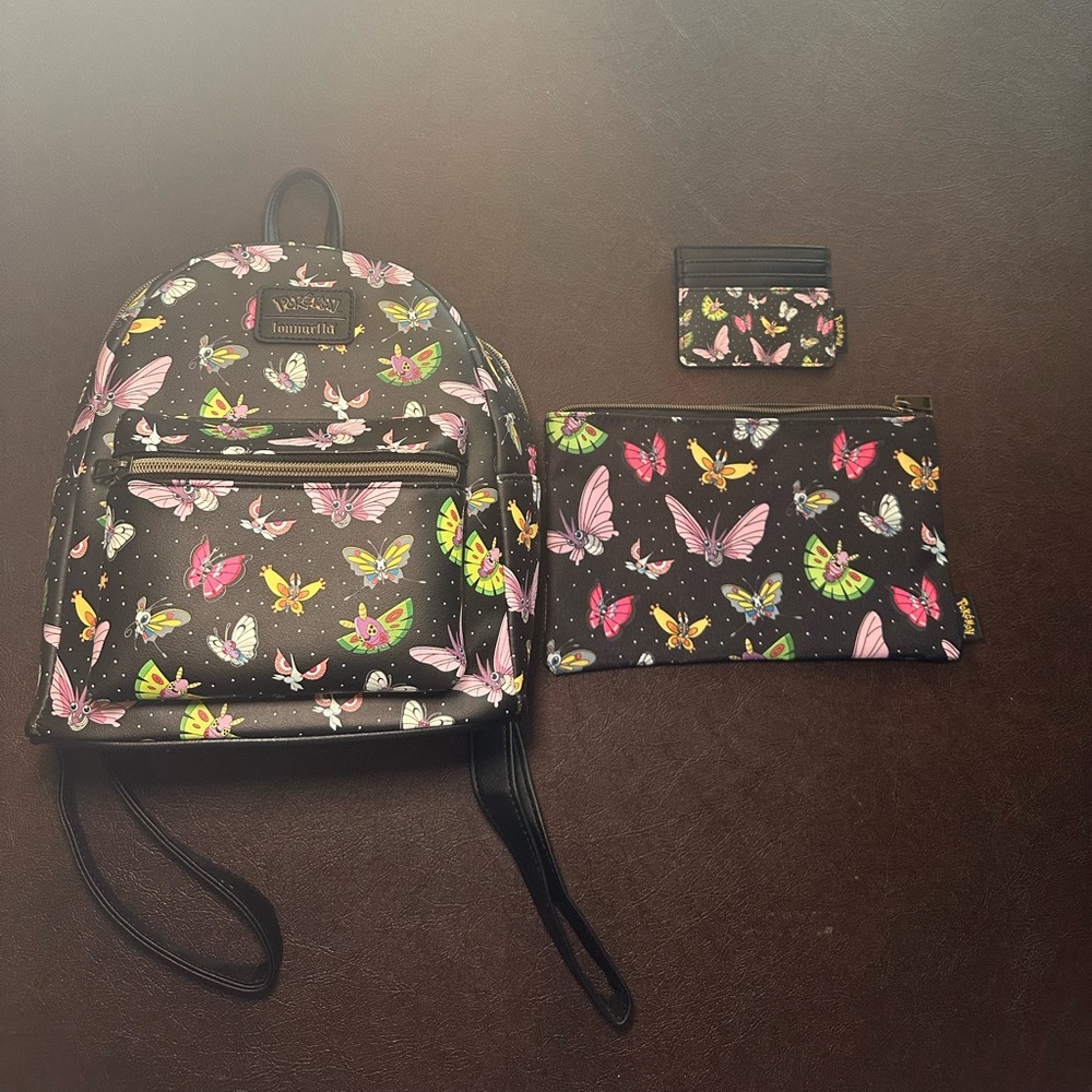Loungefly Multicolor Pokémon Butterfly Backpack Set